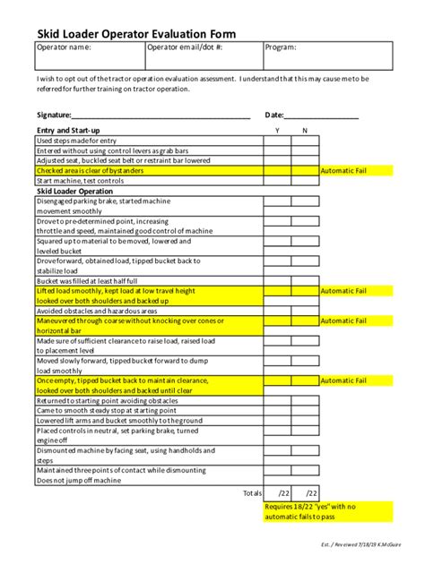 skid steer training evaluation form|Skid Loader Operator Evaluation Form .